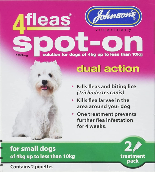 Johnsons 4 Fleas Spot On Dual Action Small Dog up to 4KG less than 10KG