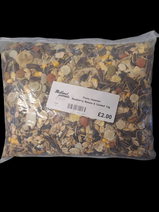 Midland Parrots Fruity Hamster Raspberry, Banana & Coconut 1KG Hamster Food