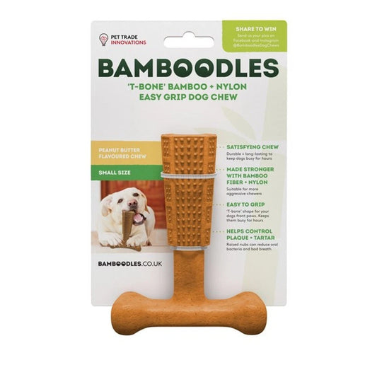 Bamboodles T-Bone Chew Toy For Small Dogs Peanut Butter Flavour